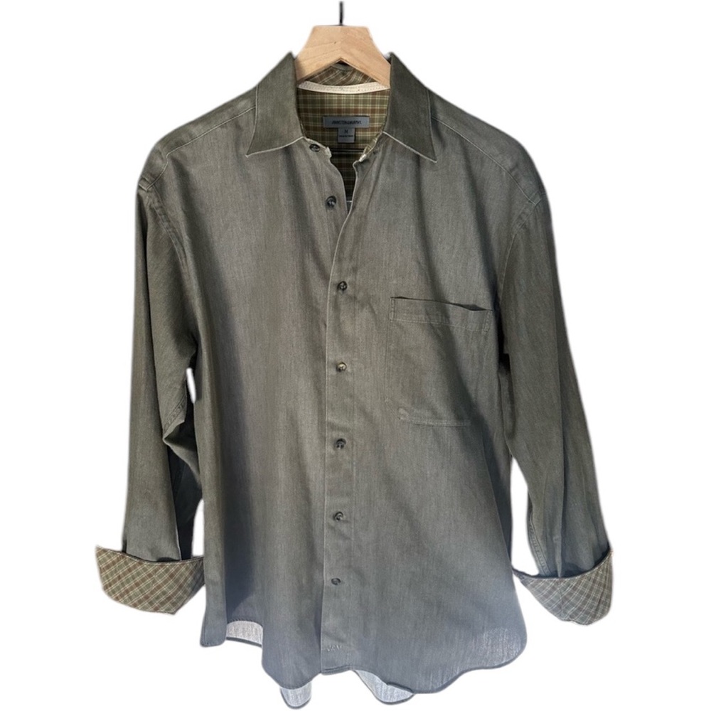 JOHNSTON AND MURPHY Men’s Heathered ShirtOlive Green/Brown Twill Size M